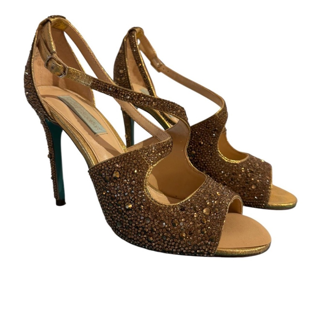 Gold rhinestones embellished heels by Betsy Johnson
